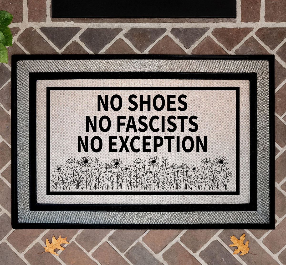 No Shoes No Fascists No Exception Doormat, Floral Anti Fascist Welcome Mat