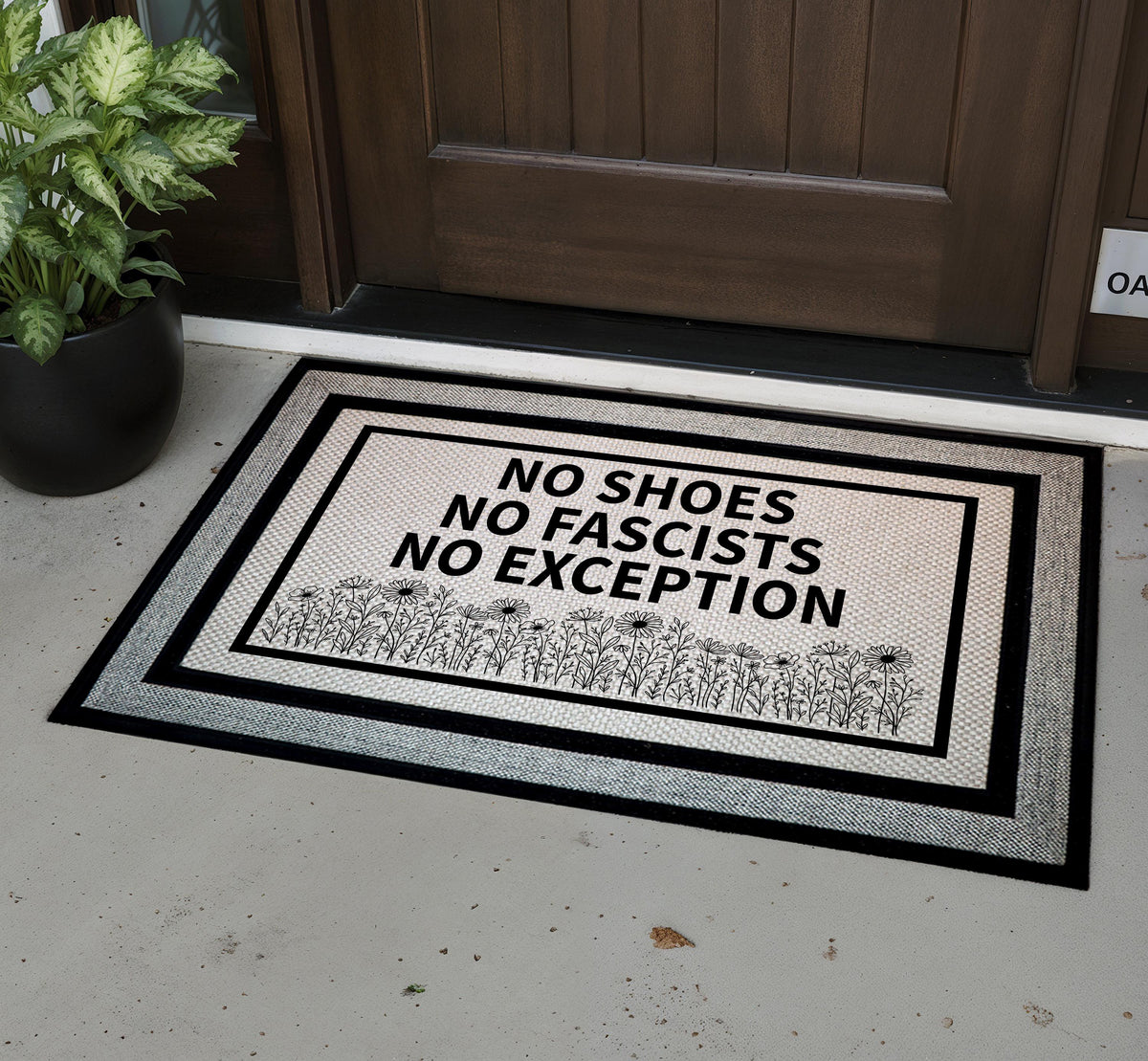 No Shoes No Fascists No Exception Doormat, Floral Anti Fascist Welcome Mat