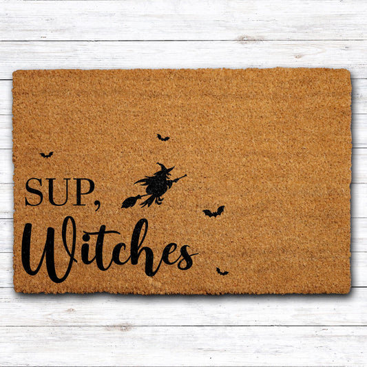Sup Witches Doormat, Halloween Welcome Mat, Funny Witchy Entrance Rug