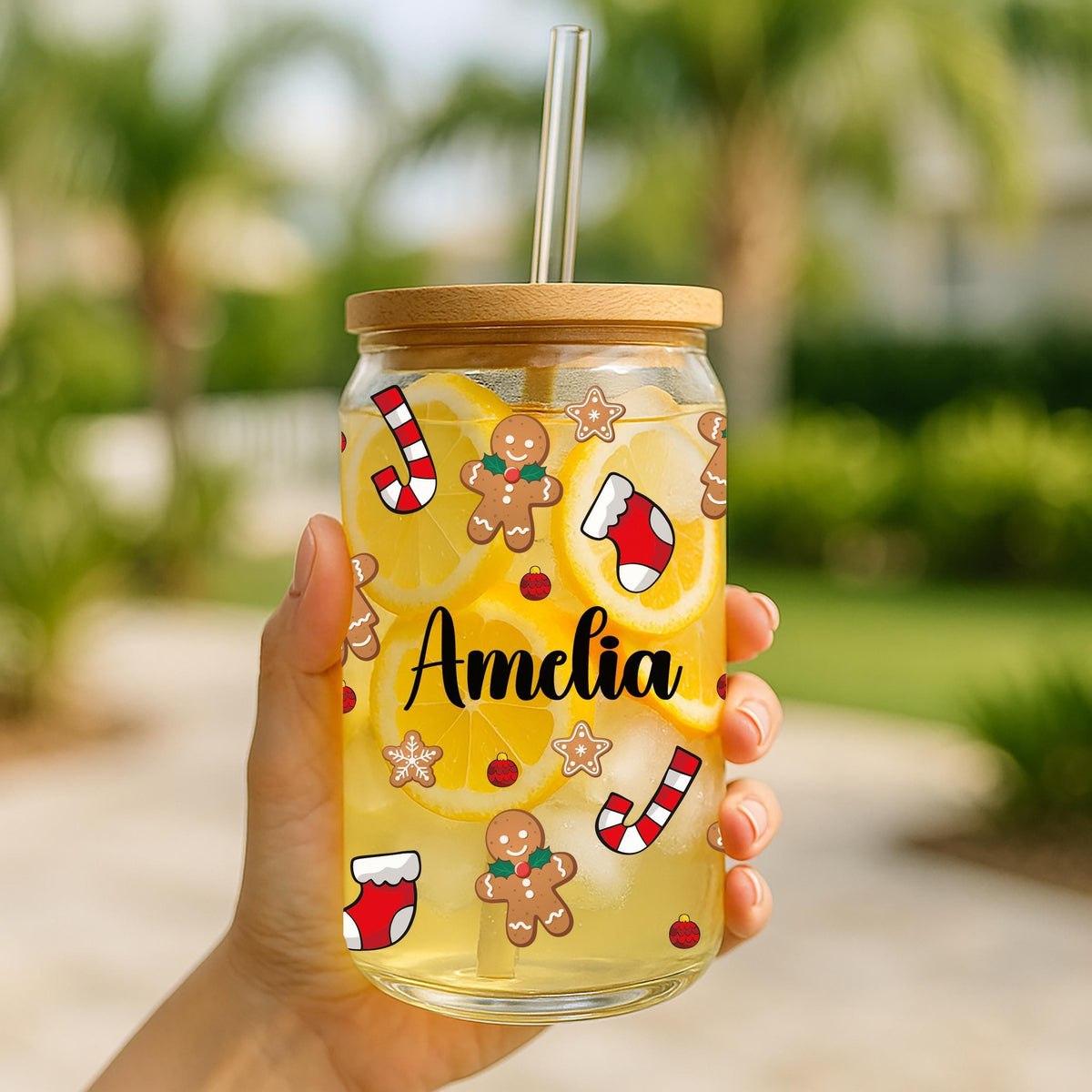 Customizable Gingerbread Men & Candy Can Design Cup, Cute Kids Christmas Can Glass Tumbler