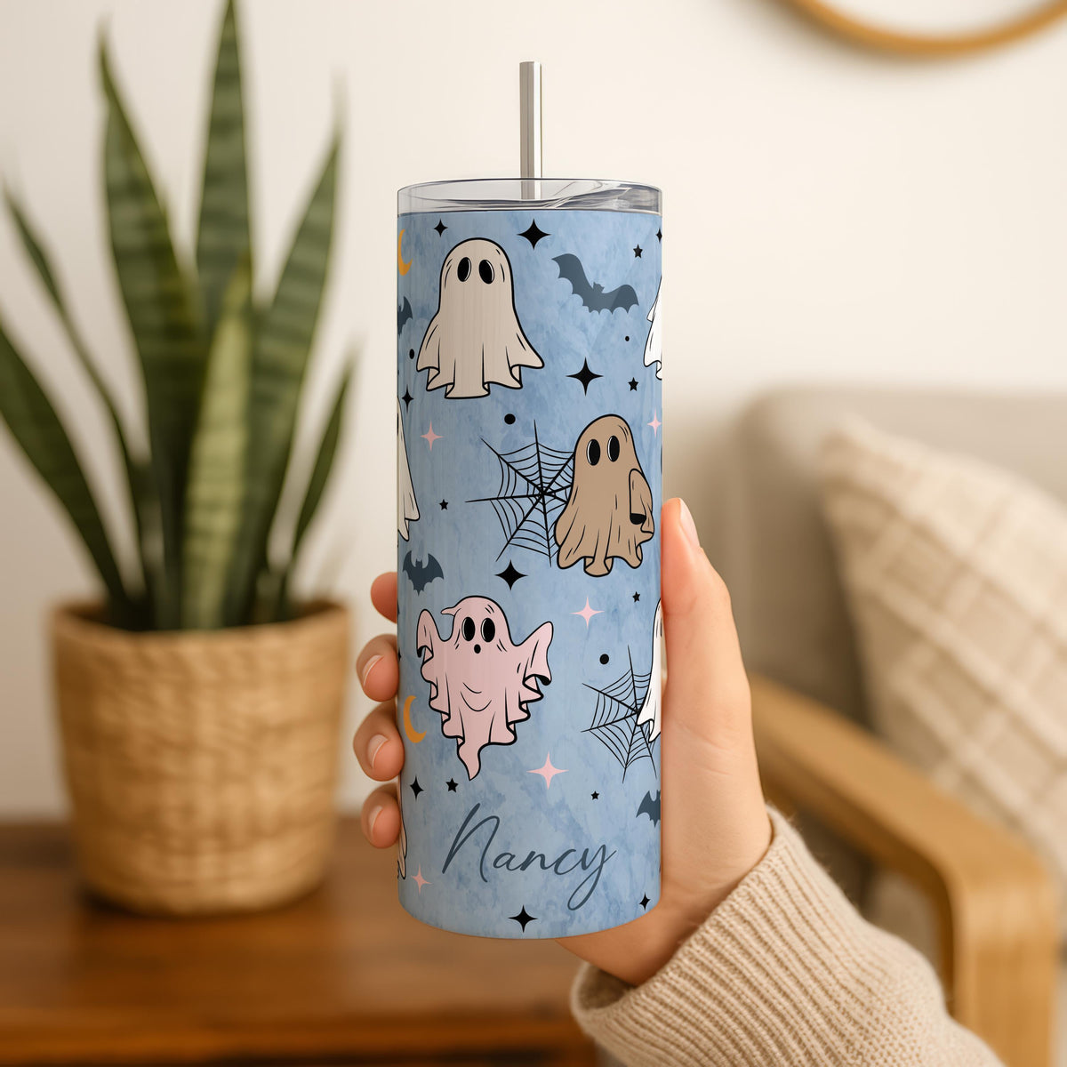 Customizable Cute Ghost Pattern Stainless Steel Tumbler