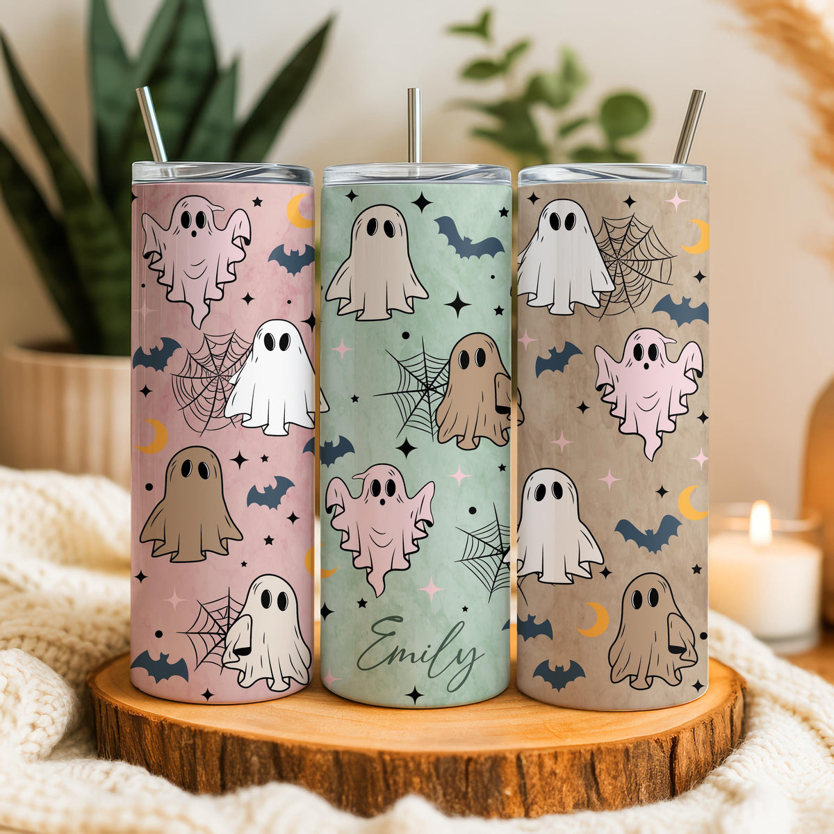 Customizable Cute Ghost Pattern Stainless Steel Tumbler