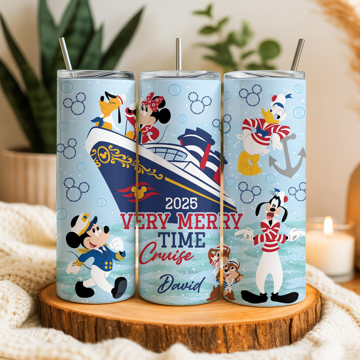 Personalized Christmas Cruise Tumbler with Straw, Holiday Travel Cup, Custom Name Gift