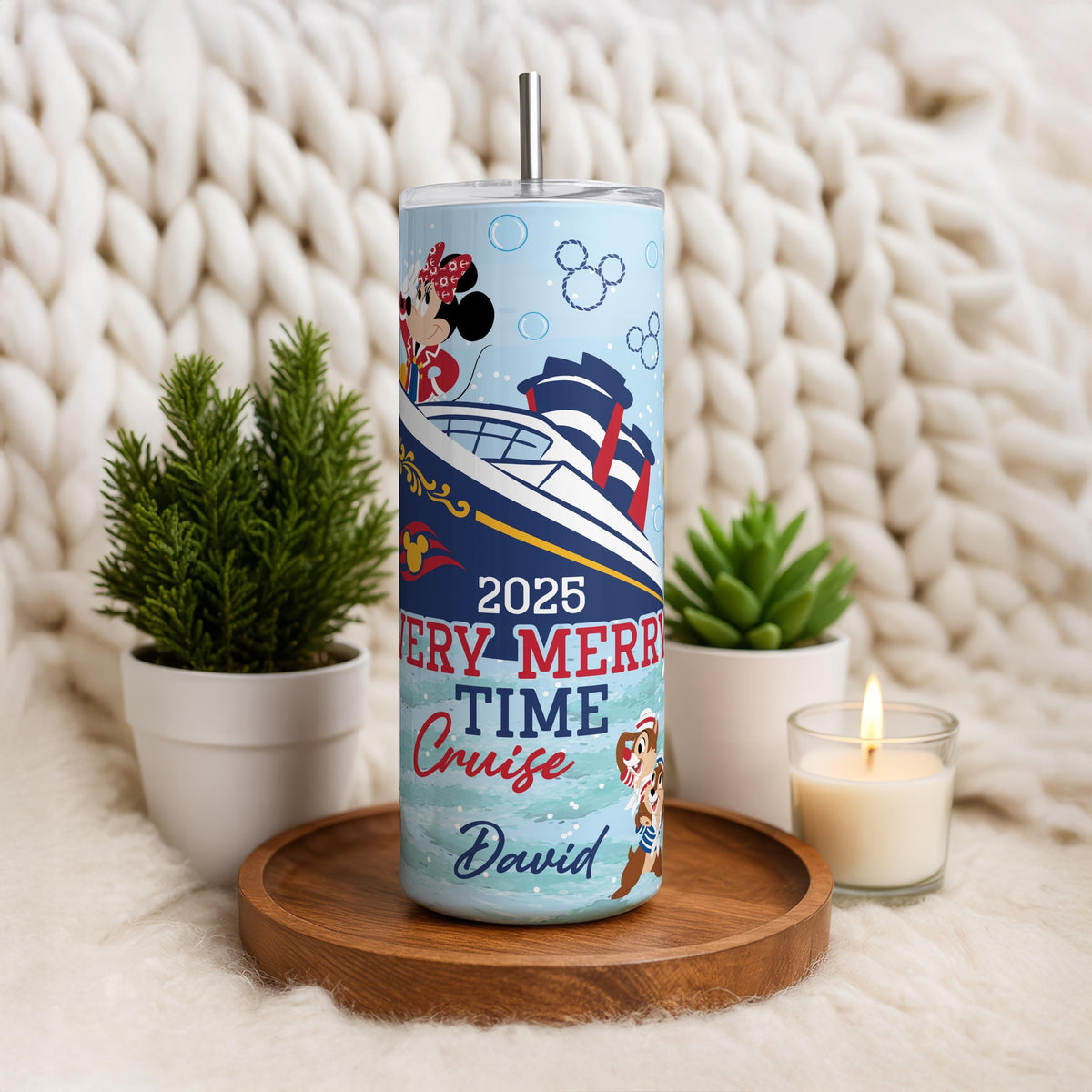 Personalized Christmas Cruise Tumbler with Straw, Holiday Travel Cup, Custom Name Gift