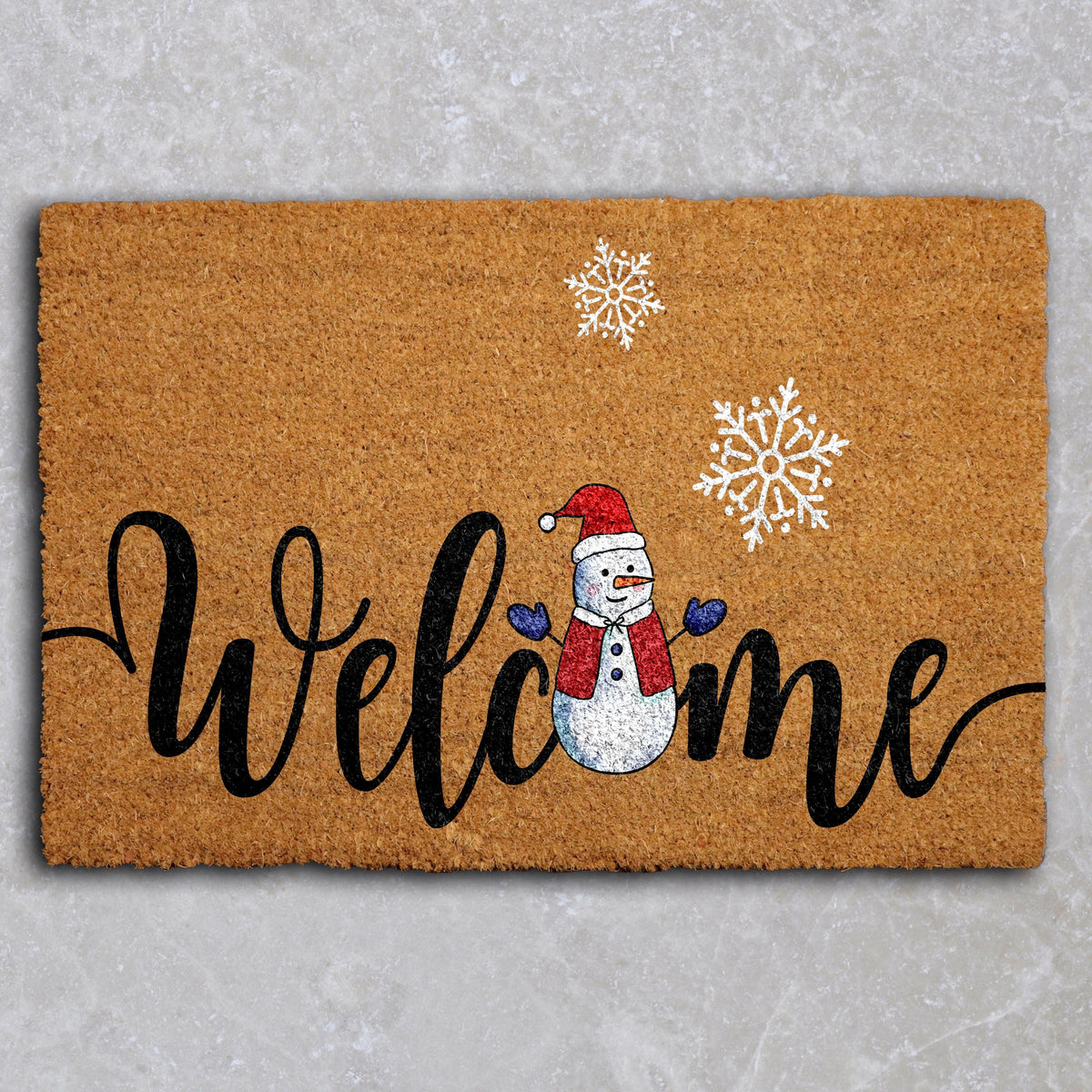 Snowman Welcome Doormat, Winter SnowFlake Door Mat, Holiday Front Porch Rug