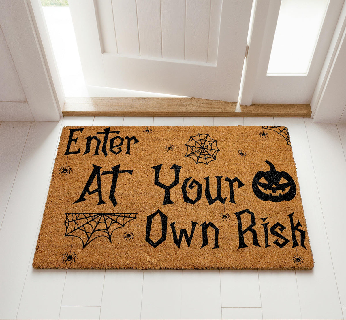 Enter At Your Own Risk Doormat, Spooky Front Porch Mat, Halloween Welcome Mat