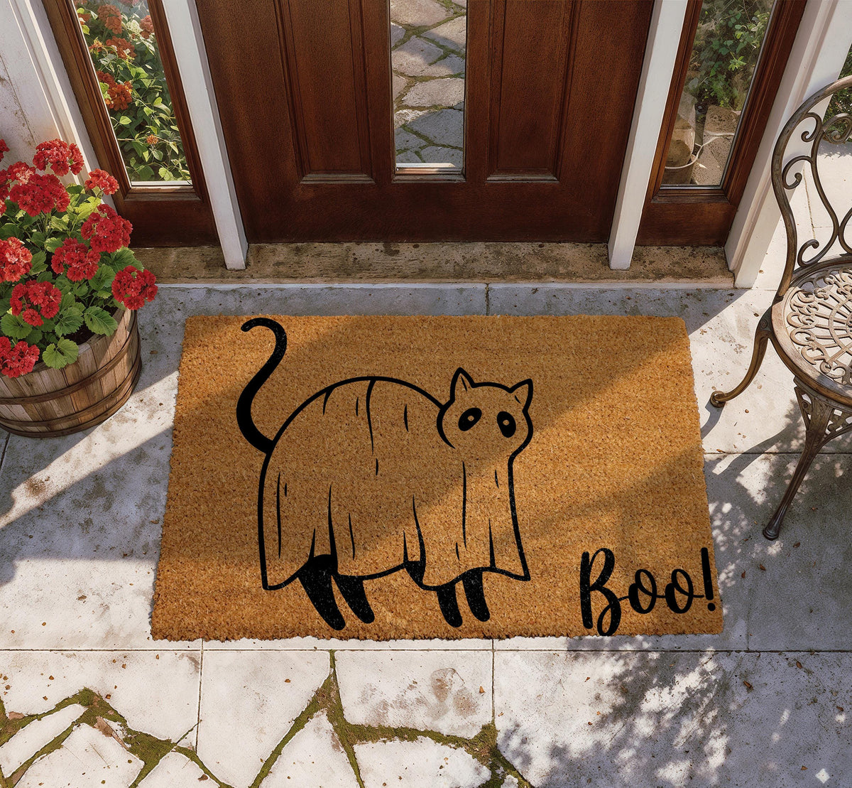 Funny Ghost Cat Doormat, Boo Kitty Welcome Mat, Halloween Home Decor