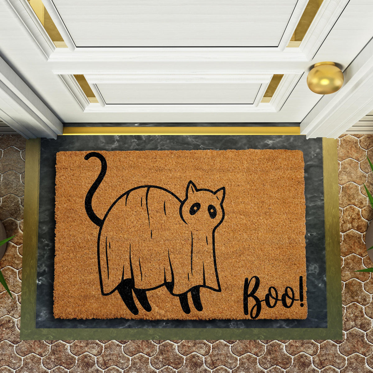 Funny Ghost Cat Doormat, Boo Kitty Welcome Mat, Halloween Home Decor