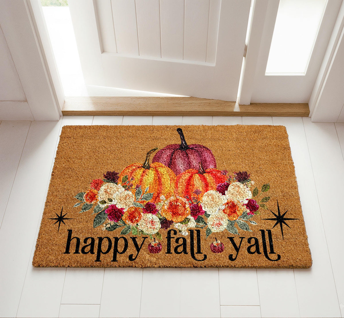 Happy Fall Y'all Door Mat, Pumpkin Doormat, Cute Home Decor, Thanksgiving House Gift