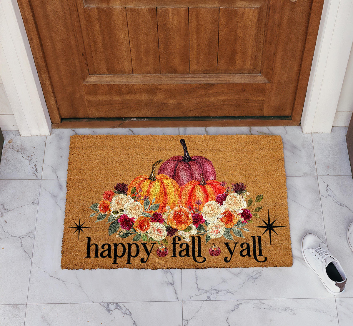 Happy Fall Y'all Door Mat, Pumpkin Doormat, Cute Home Decor, Thanksgiving House Gift