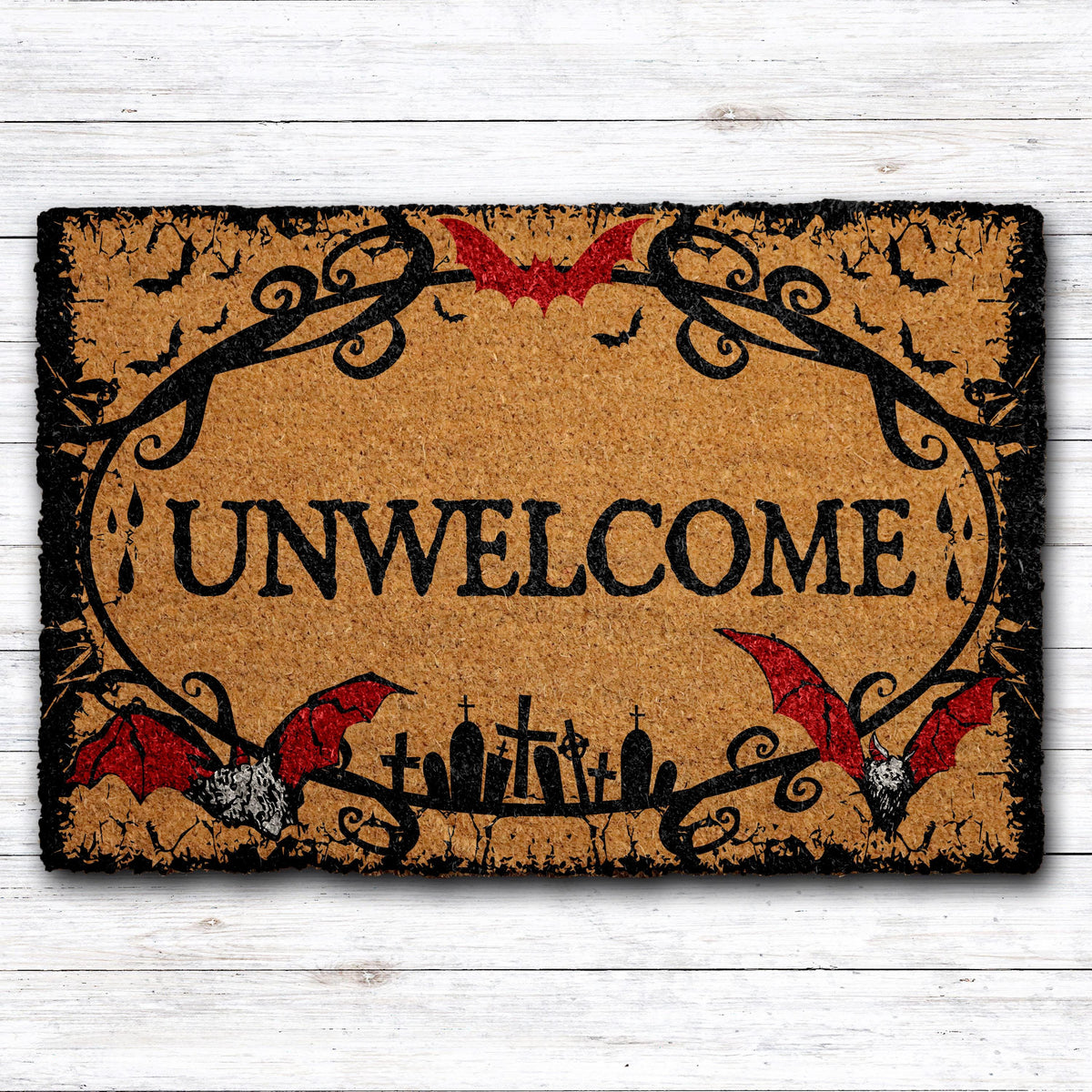 Unwelcome Bat Doormat, Spooky Bats Home Decor, Vampire Themed Door Mat, Gothic Welcome Mat