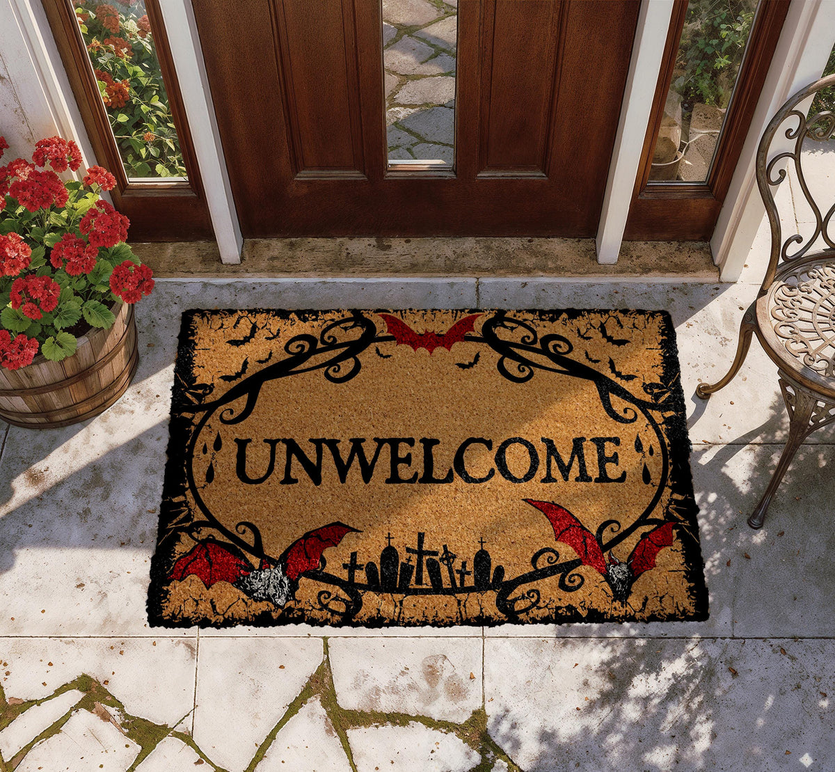 Unwelcome Bat Doormat, Spooky Bats Home Decor, Vampire Themed Door Mat, Gothic Welcome Mat