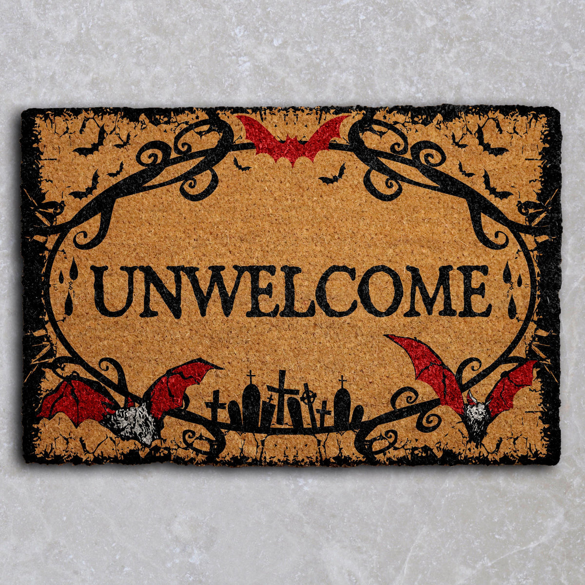 Unwelcome Bat Doormat, Spooky Bats Home Decor, Vampire Themed Door Mat, Gothic Welcome Mat