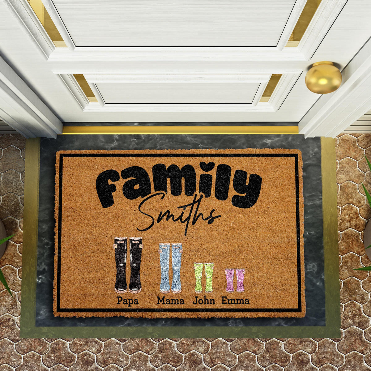 Personalized Family Members Name Doormat, Custom Rain Boots Welcome Mat