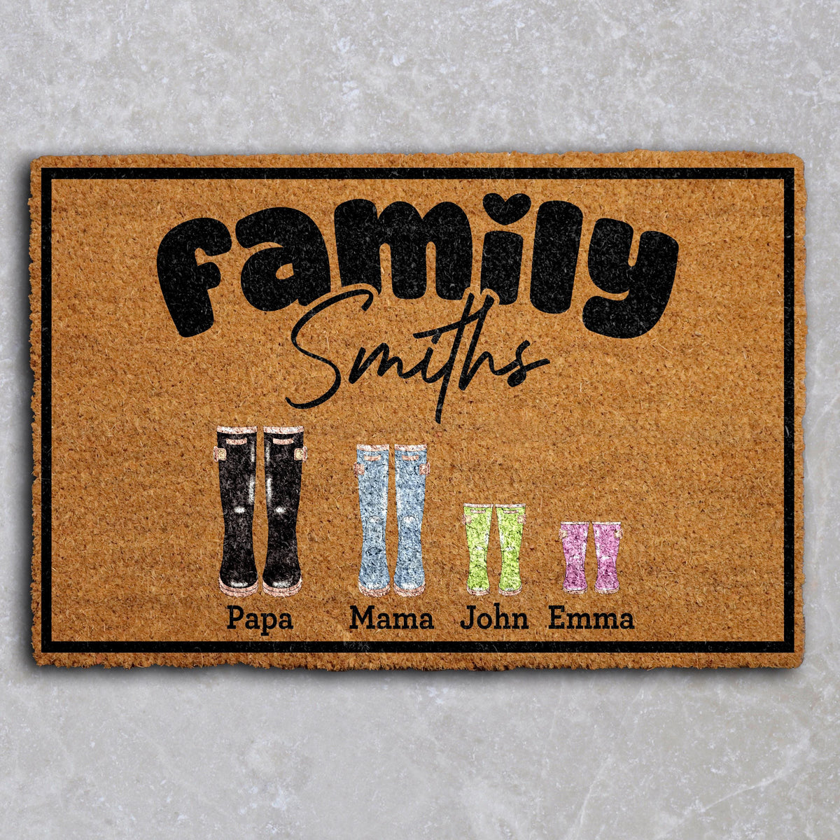 Personalized Family Members Name Doormat, Custom Rain Boots Welcome Mat