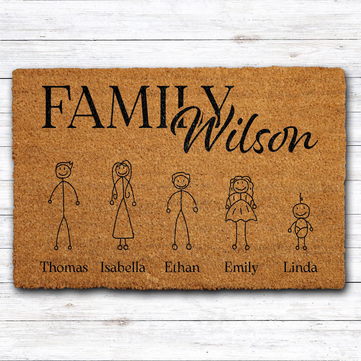 Personalized Family Doormat, Stick Figure Family Welcome Mat