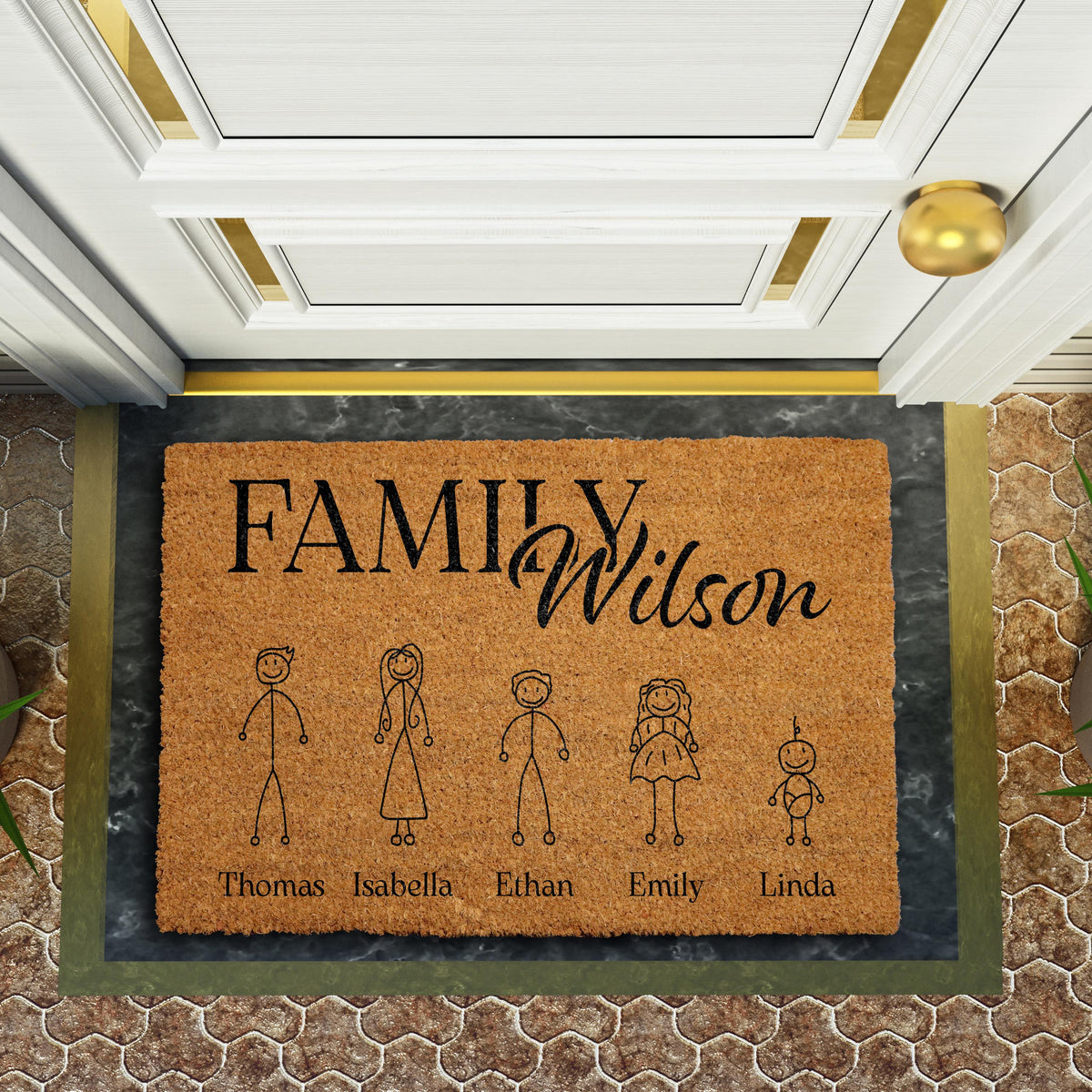 Personalized Family Doormat, Stick Figure Family Welcome Mat