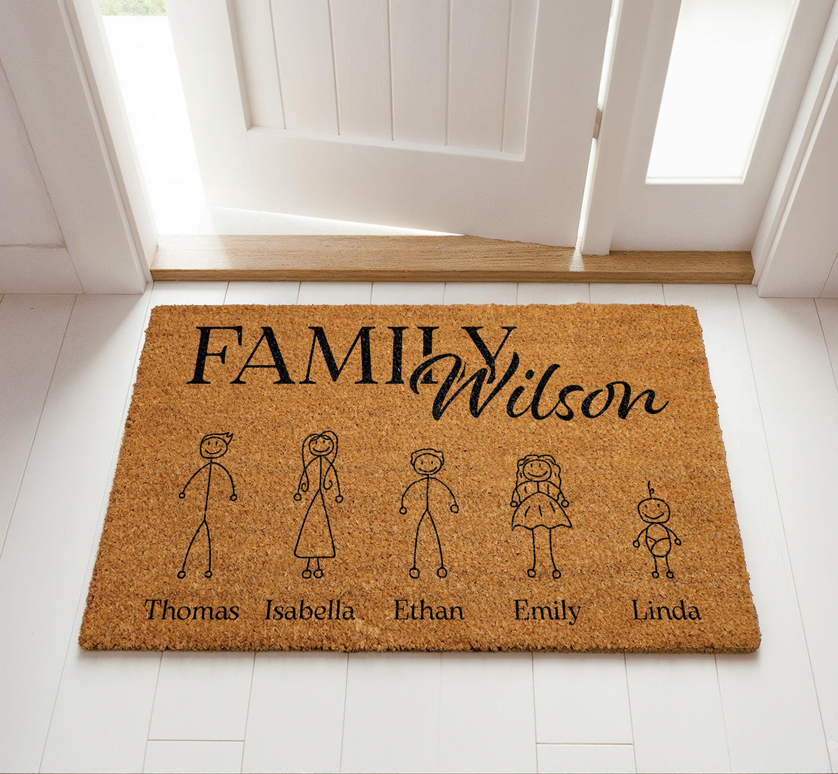 Personalized Family Doormat, Stick Figure Family Welcome Mat