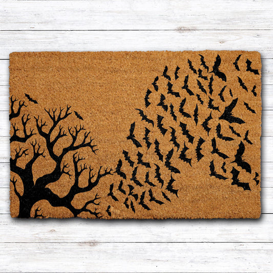 Tree & Bats Doormat, Gothic Home Entrance Decor, Halloween Welcome Mat, Spooky Season Mat