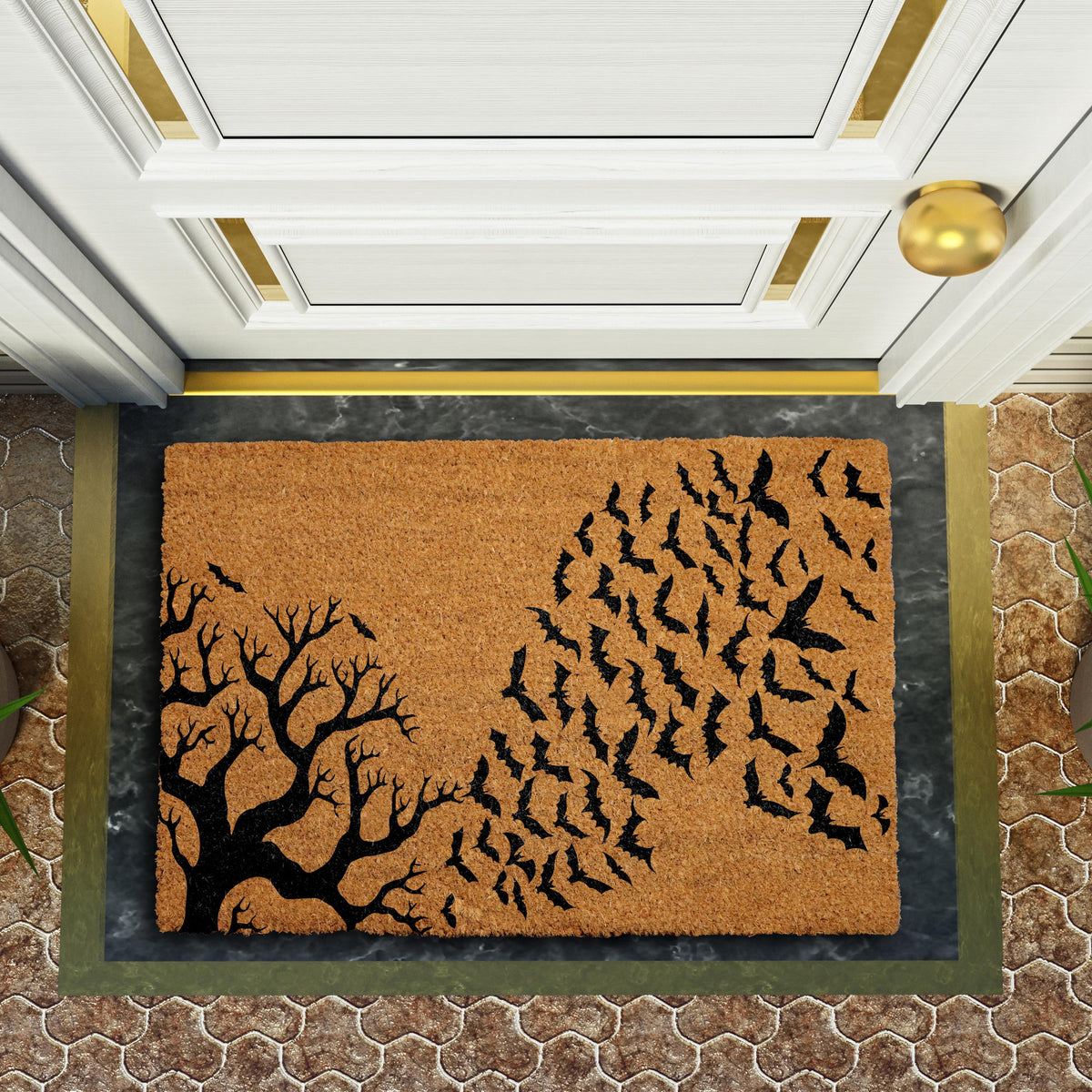 Tree & Bats Doormat, Gothic Home Entrance Decor, Halloween Welcome Mat, Spooky Season Mat