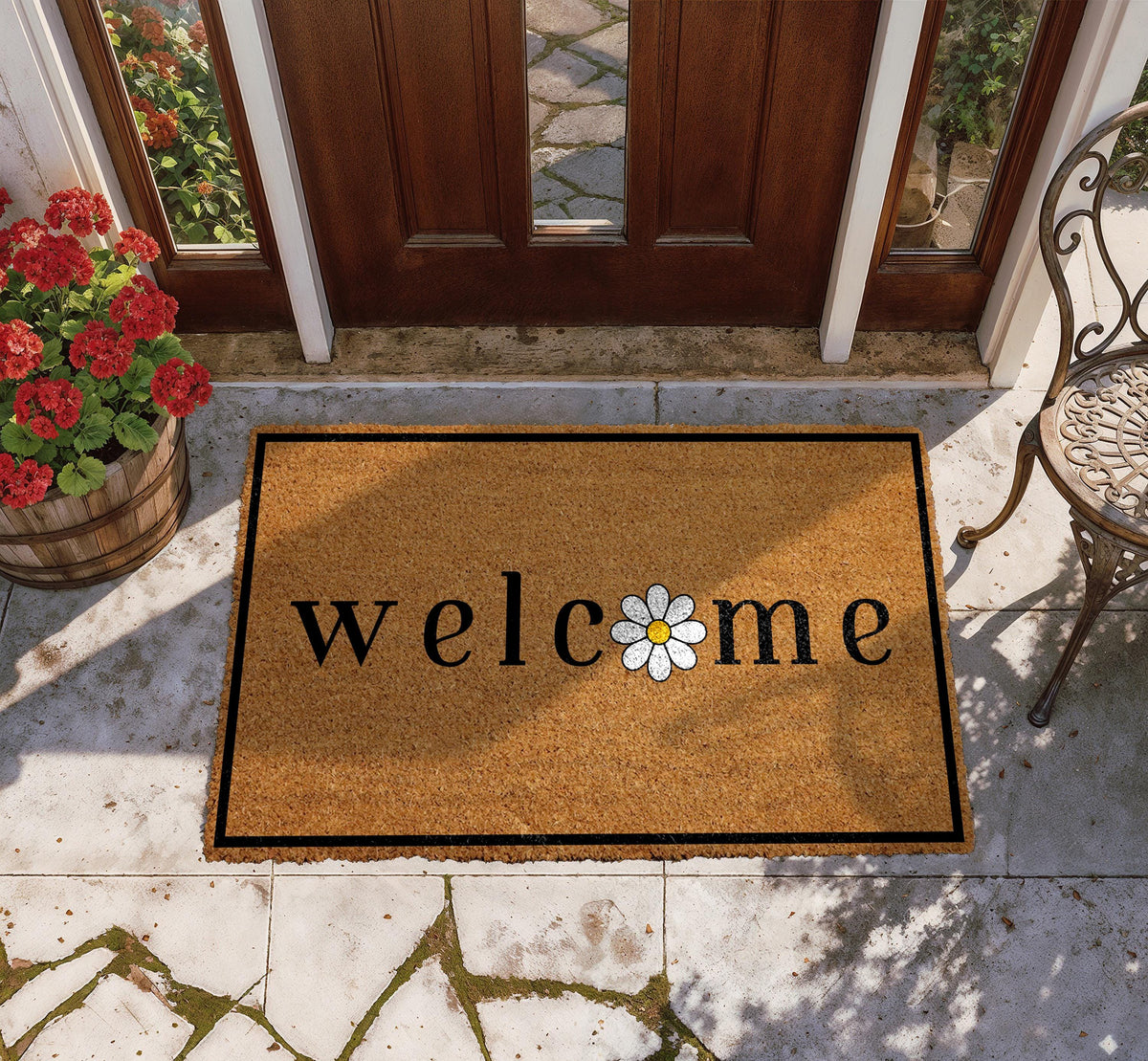 Welcome Daisy Doormat, Cute Floral Welcome Mat, Spring Porch Decor, Flower Housewarming Gift