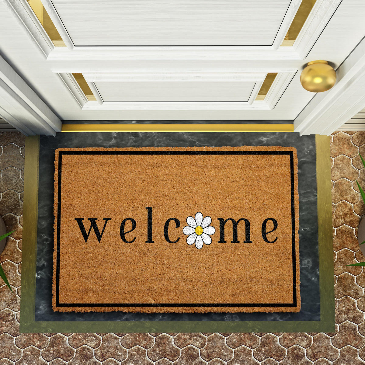 Welcome Daisy Doormat, Cute Floral Welcome Mat, Spring Porch Decor, Flower Housewarming Gift