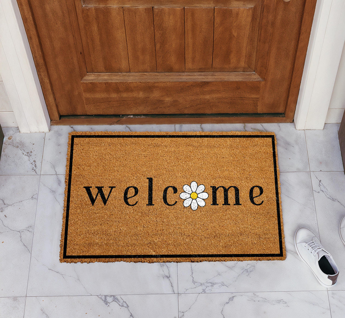 Welcome Daisy Doormat, Cute Floral Welcome Mat, Spring Porch Decor, Flower Housewarming Gift