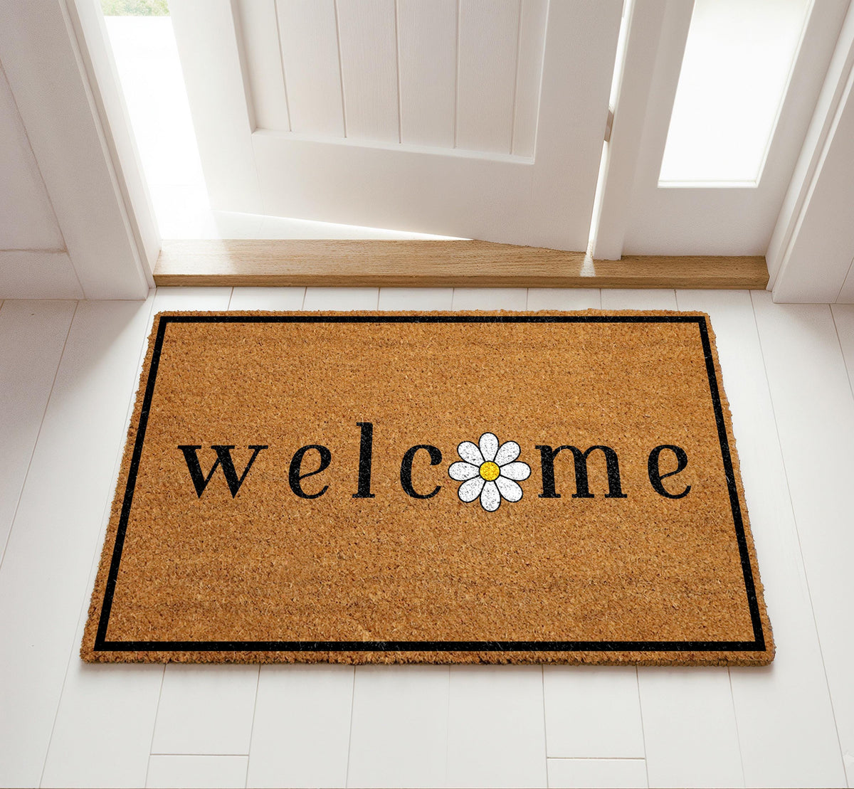 Welcome Daisy Doormat, Cute Floral Welcome Mat, Spring Porch Decor, Flower Housewarming Gift