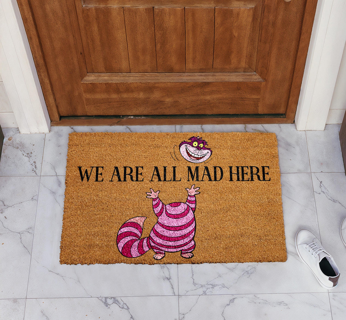 We Are All Mad Here Doormat, Funny Quote Welcome Mat, Fantasy Home Decor, Coir Entry Rug