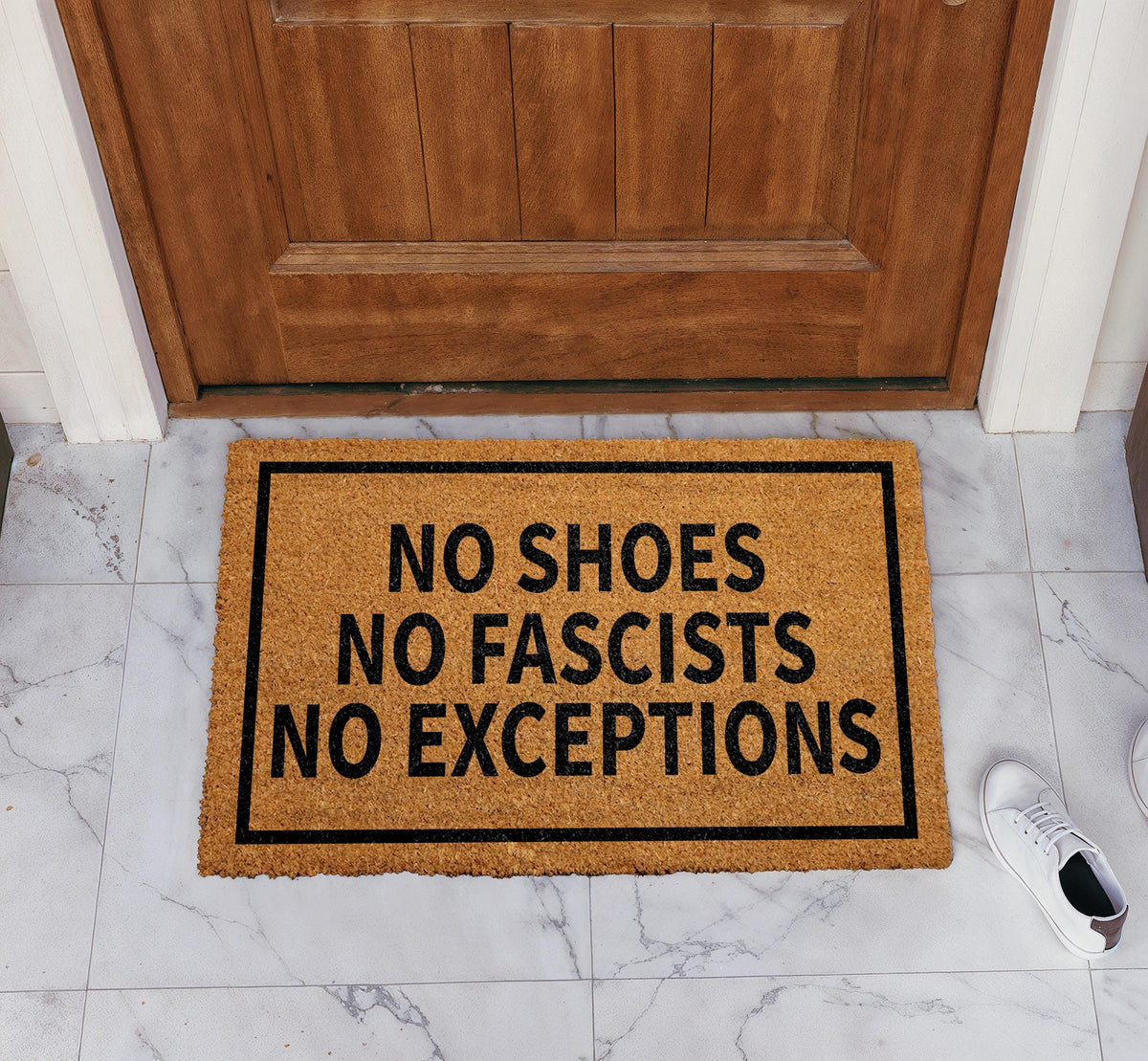 No Shoes No Fascists No Exceptions Doormat, Anti Fascist Welcome Mat, Activist Front Porch Mat