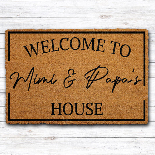 Welcome To Mimi & Papa's House Doormat, Custom Grandparents Welcome Mat
