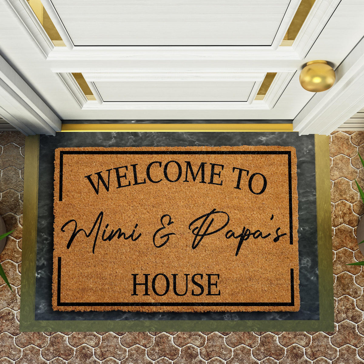 Welcome To Mimi & Papa's House Doormat, Custom Grandparents Welcome Mat