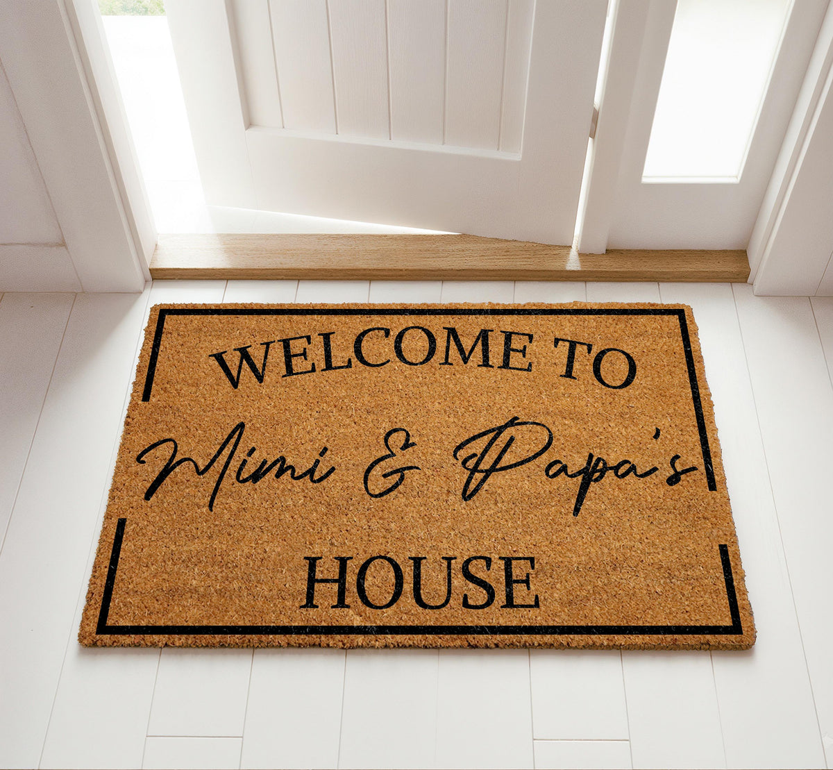 Welcome To Mimi & Papa's House Doormat, Custom Grandparents Welcome Mat