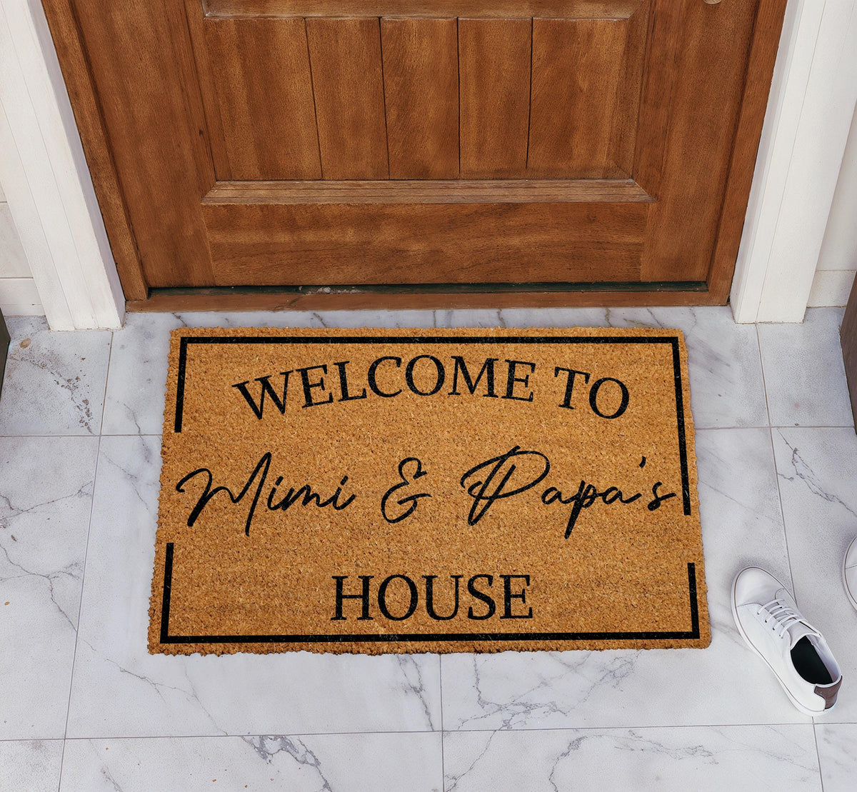 Welcome To Mimi & Papa's House Doormat, Custom Grandparents Welcome Mat