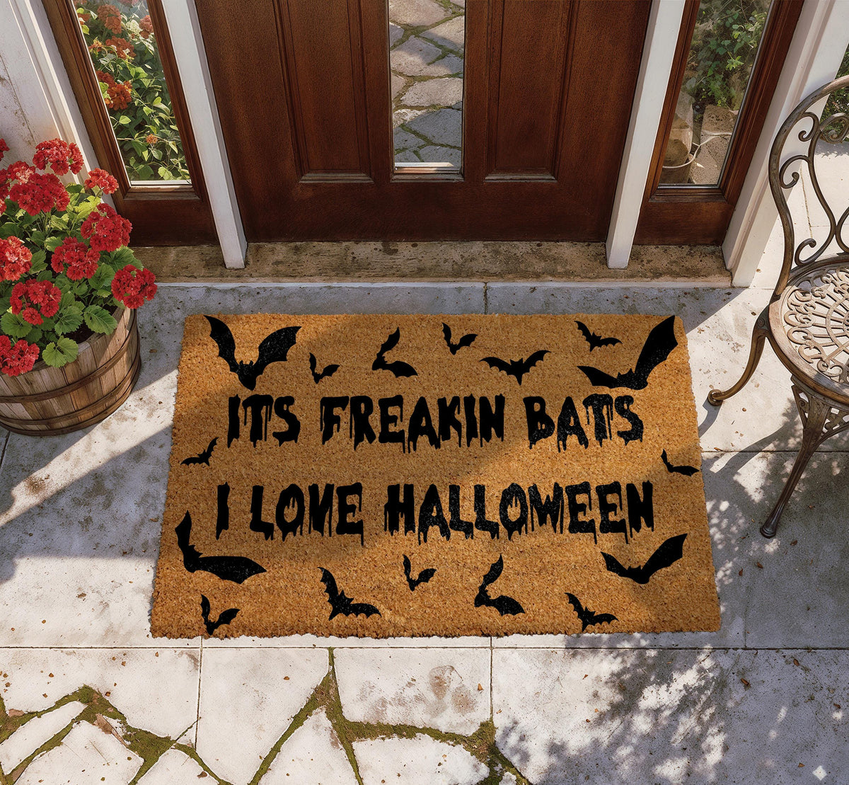 Its Freakin Bats Doormat, Spooky Season Front Porch Rug, I Love Halloween Welcome Mat