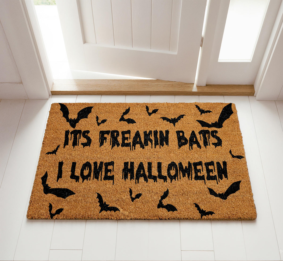 Its Freakin Bats Doormat, Spooky Season Front Porch Rug, I Love Halloween Welcome Mat
