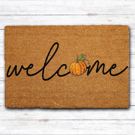 Welcome Pumpkin Doormat, Fall Housewarming Gift, Thanksgiving Front Porch Decor