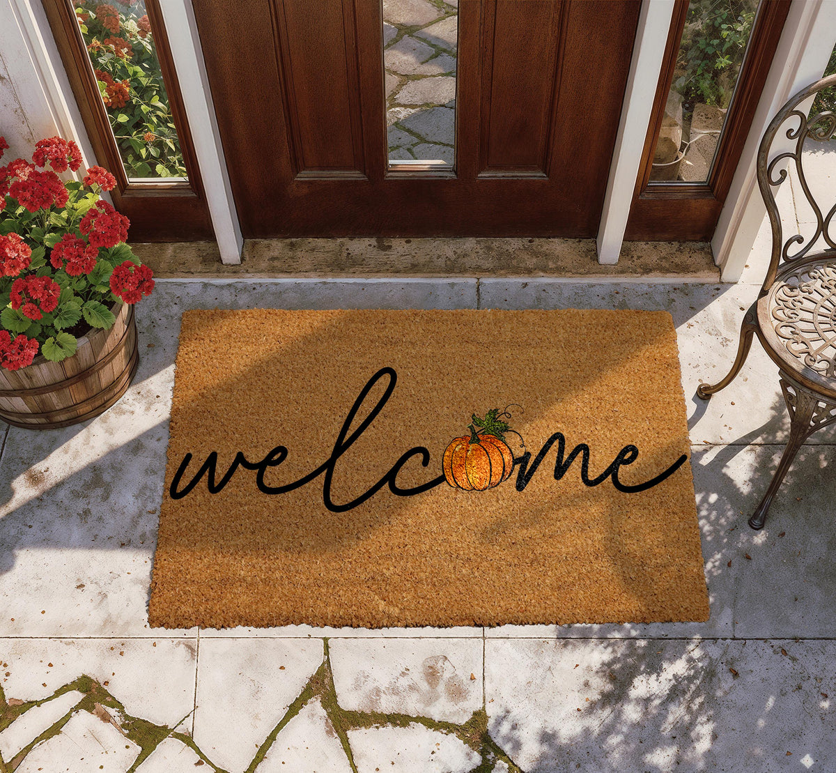 Welcome Pumpkin Doormat, Fall Housewarming Gift, Thanksgiving Front Porch Decor