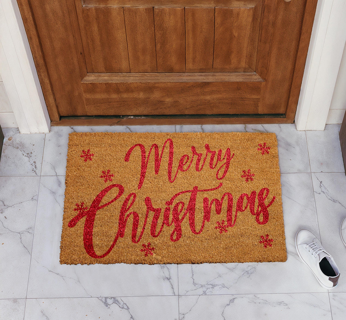 Merry Christmas Welcome Mat, Cute Xmas Porch Rug, Holiday Season Home Decor, Festive Doormat