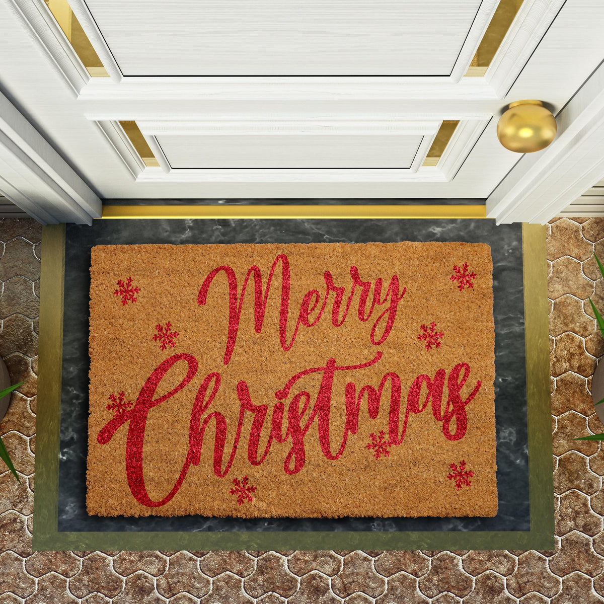 Merry Christmas Welcome Mat, Cute Xmas Porch Rug, Holiday Season Home Decor, Festive Doormat