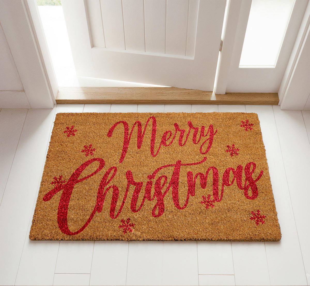 Merry Christmas Welcome Mat, Cute Xmas Porch Rug, Holiday Season Home Decor, Festive Doormat