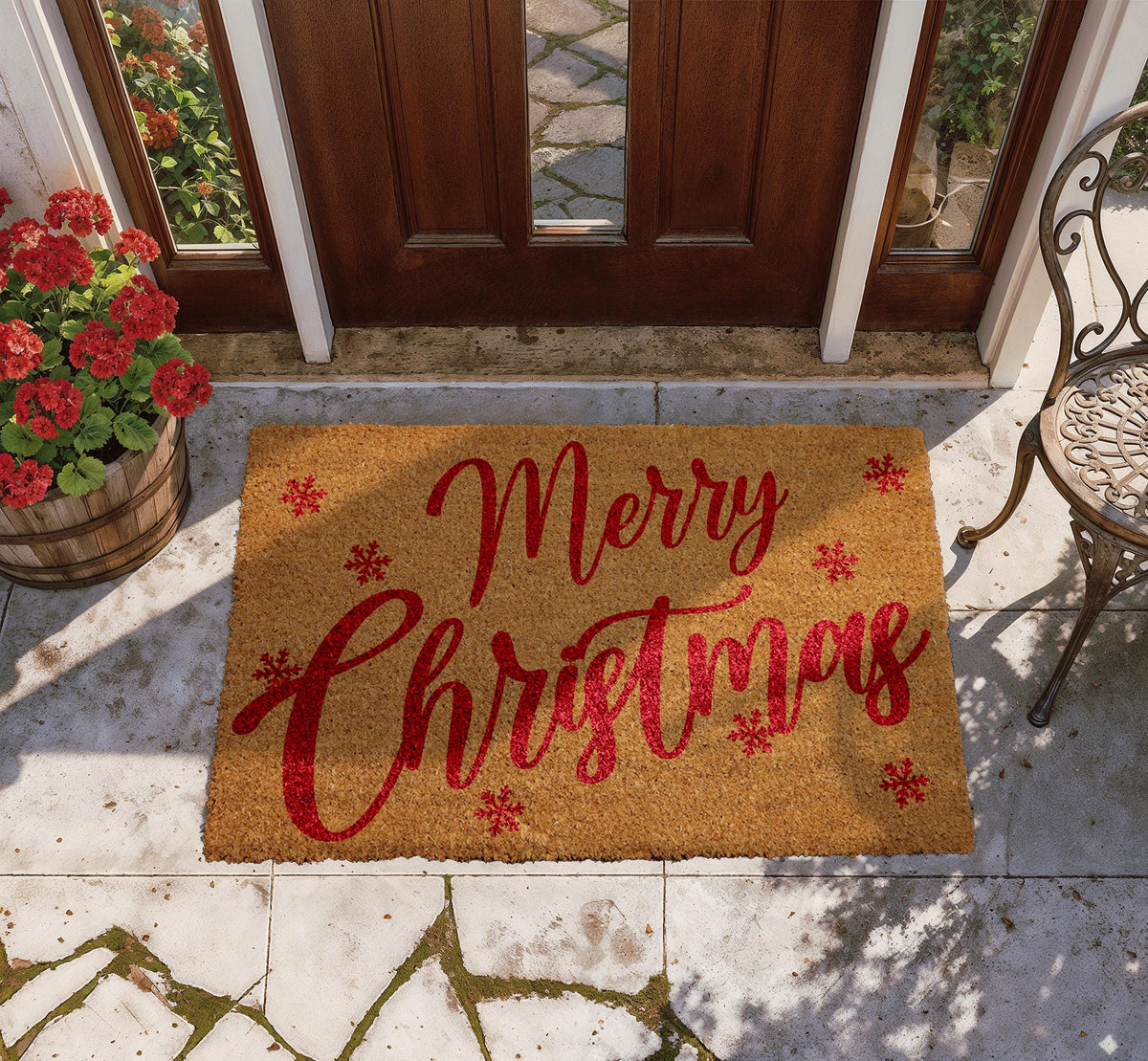 Merry Christmas Welcome Mat, Cute Xmas Porch Rug, Holiday Season Home Decor, Festive Doormat