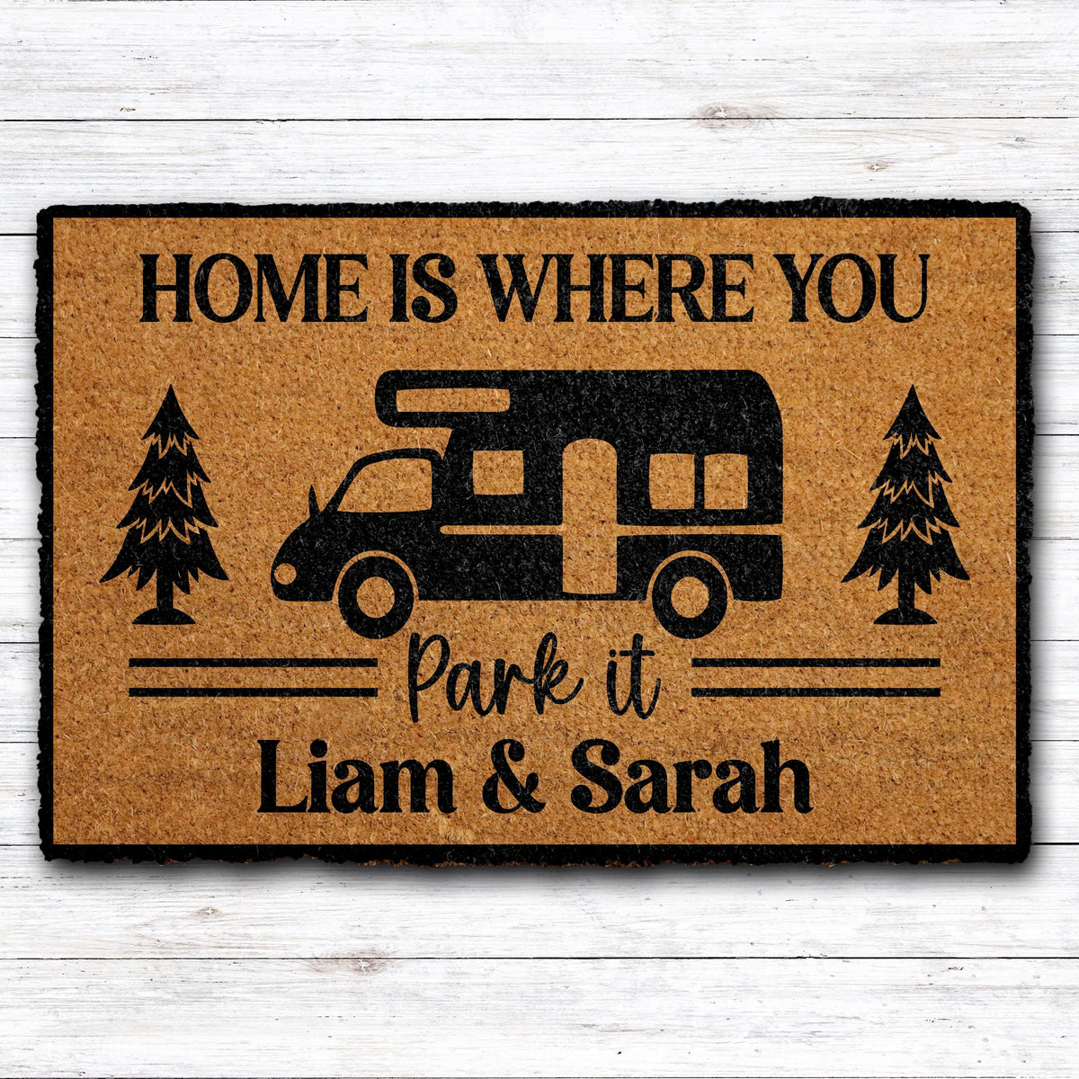 Home Is Where You Park It Doormat, Personalized Camper Door Mat, Couples Name RV Mat