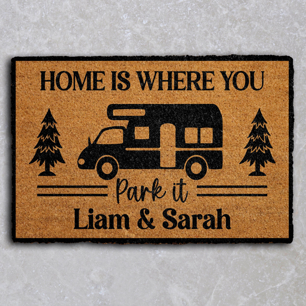 Home Is Where You Park It Doormat, Personalized Camper Door Mat, Couples Name RV Mat