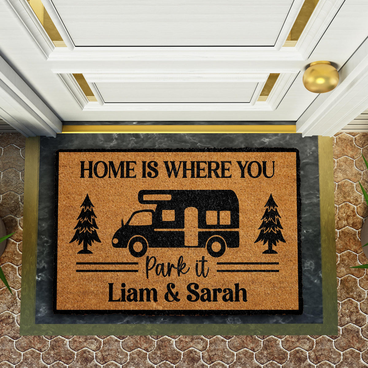 Home Is Where You Park It Doormat, Personalized Camper Door Mat, Couples Name RV Mat