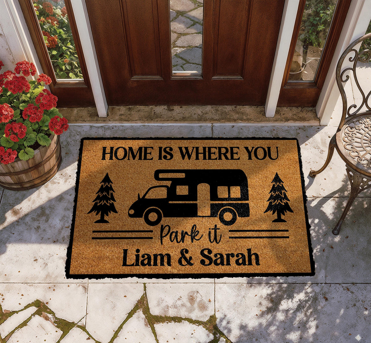 Home Is Where You Park It Doormat, Personalized Camper Door Mat, Couples Name RV Mat