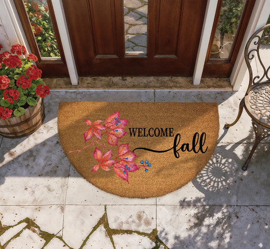 Welcome Fall Doormat, Autumn Leaves & Berries Welcome Mat, Cozy Fall Front Porch Rug