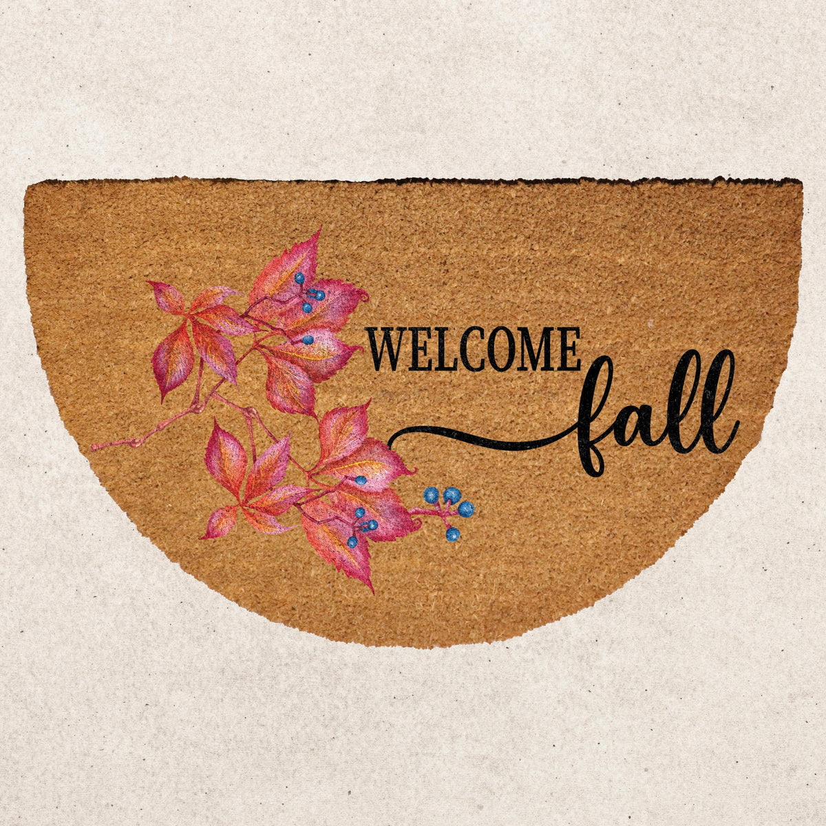 Welcome Fall Doormat, Autumn Leaves & Berries Welcome Mat, Cozy Fall Front Porch Rug