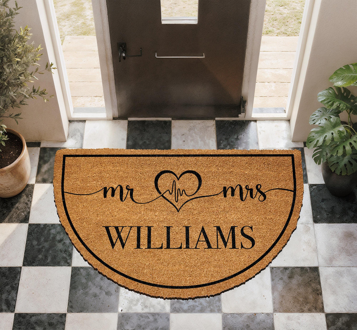 Personalized Mr & Mrs Doormat, Custom Last Name Welcome Mat, Couple's Heartbeat Home Decor