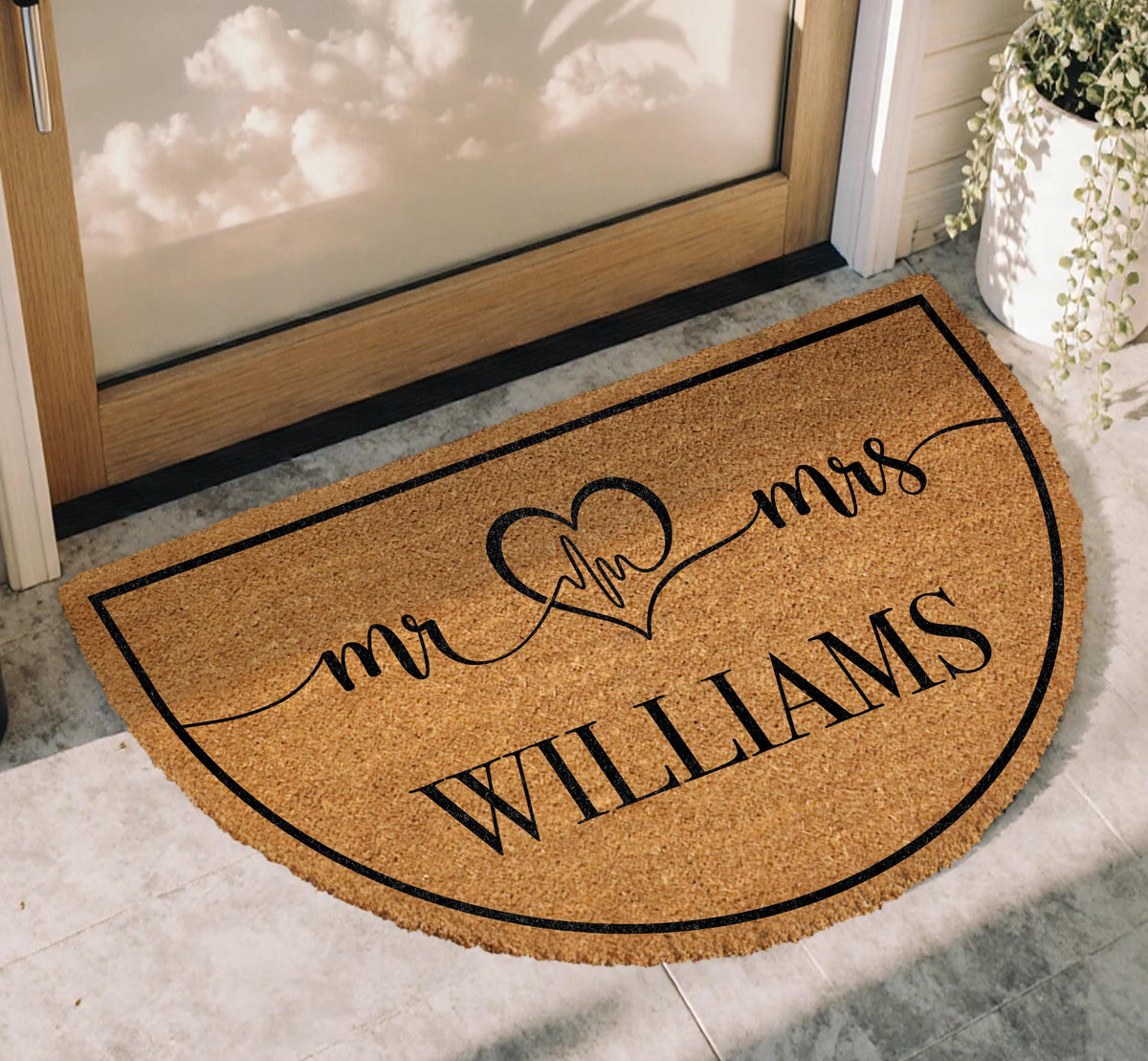 Personalized Mr & Mrs Doormat, Custom Last Name Welcome Mat, Couple's Heartbeat Home Decor